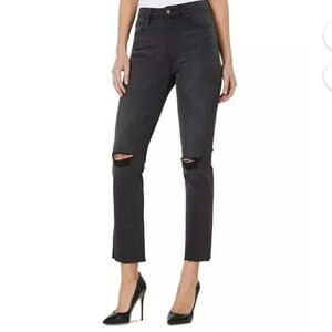 Numero Women's High Rise Distressed Straight Leg Jeans Black Size 28